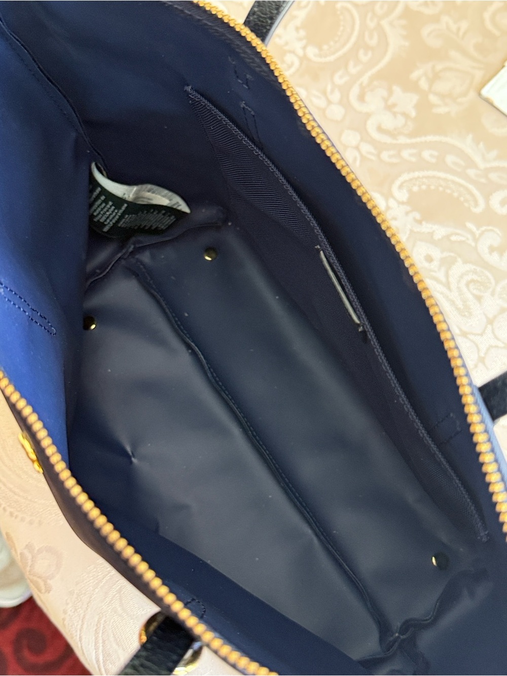 Lauren Ralph Lauren Medium Keaton Tote Bag Nylon Zip Top Closure Blue Black - Picture 8 of 11